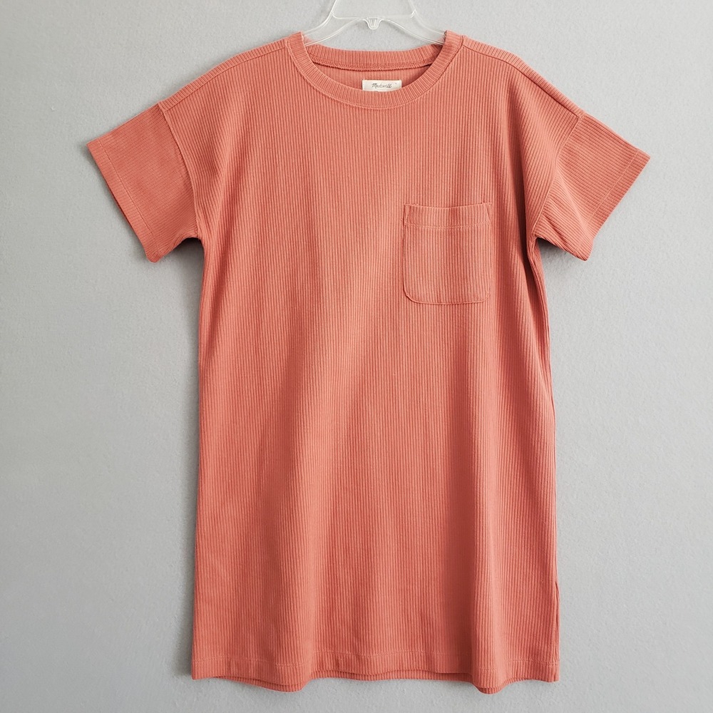 Madewell Womens S Ribbed‎ Pocket Tee Dress Terracotta Short Sleeve Mini Shift